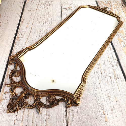 Miroir vintage allongé en style baroque & rocaille en bronze et laiton France - Picture 7 of 11