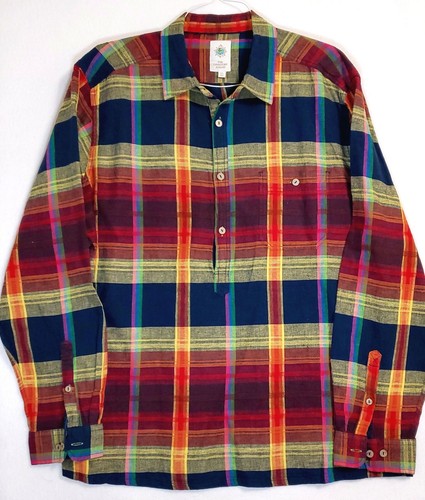 CAMISA TERRITORY FORWARD PARA HOMBRE XL HERMOSA ROJA FUEGO AMARILLO AZUL A CUADROS MEZCLA DE LINO - Imagen 2 de 7