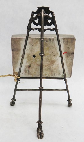 VINTAGE GERMAN SILVER TRIPOD & ORIGINAL PAINTING WORKING KEY WIND CLOCK - Picture 5 of 7