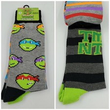 2 Pair TMNT Ninja Turtles Crew Socks, Adult Shoe Size 6-12.5, Gift, L14 MP