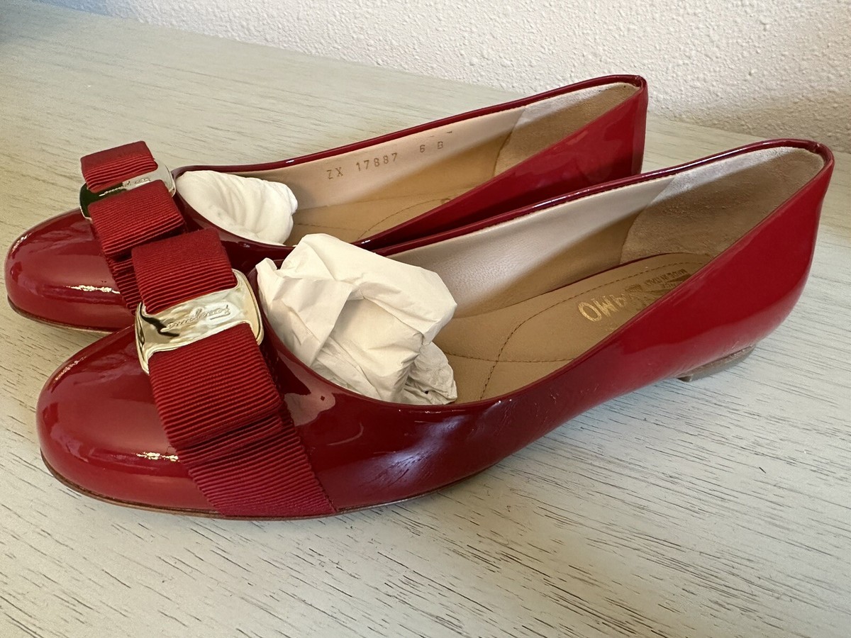 Salvatore Ferragamo Varina Red Ballet Flat w/Bow Rosso Size 6 | eBay