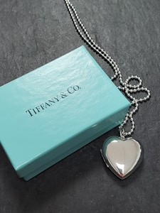 Tiffany & Co Sterling Silver Large Heart Locket Pendant Bead Necklace Chain