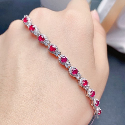 3CT Oval Cut Natural Red Ruby Women's Tennis Bracelet 14K White Gold Finish Gift - Picture 5 of 5