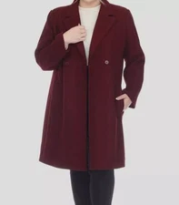White Mark Women's Long Sleeve Classic Double-Breasted Walker Coat Plus Size 1XL