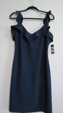 NWT Guess Navy Blue Ruffle Bodycon Stretch Mini Dress Size 14