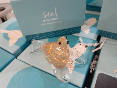 West Elm Arctic Animal Seal Paperweight Glass Office Desk 3x 2.75'' Gold #9891