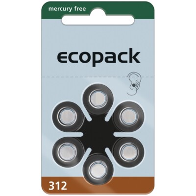 120x Varta ecopack Typ 312 im 6er-Blister Knopfzelle 1,4V ø7,9x3,6mm Zink-Luft