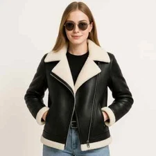 Women’s RAF B3 Aviator Jacket Real Sheepskin Leather Bomber Coat, Pilot Flying
