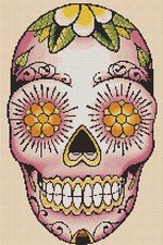 Sugar Skull with Flowers Counted Cross Stitch Chart  No. 7-364/7a 7