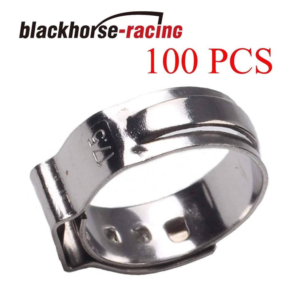 BLACKHORSE-RACING 100X 1/2‘’ PEX Clamp Cinch Rings Crimp Pinch Fittings 304 Stainless Steel