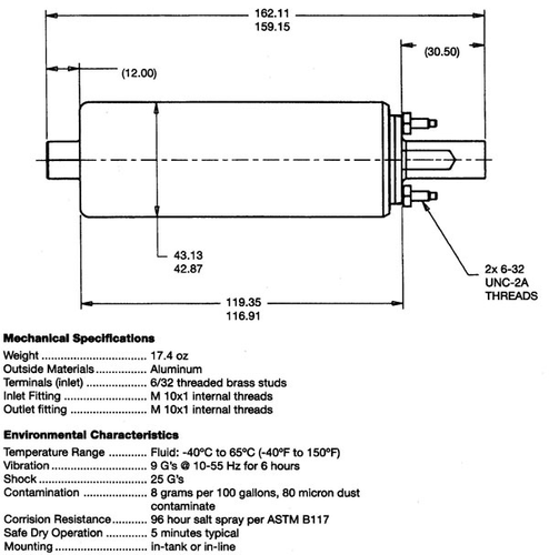 Walbro GSL392 Fuel Pump Universal 255 LPH Inline - Bild 9 von 9