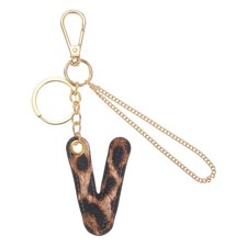 Initial Letter Keychain Letter V - Leopard Alphabet Key Chain, Gold