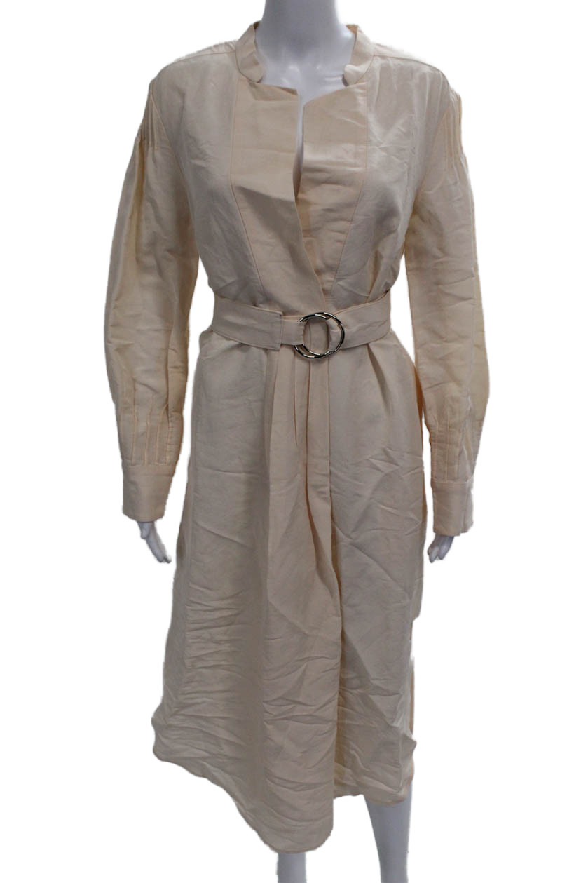 Rachel Comey Womens Wrap Midi Long Sleeve Viscose Dress Beige Buckle Size 4Free Shipping in US $100+ Orders | $6.95 Orders Below
