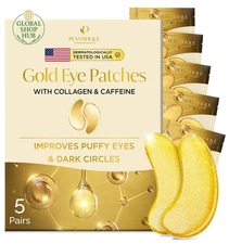 Gold Eye Patches for Puffy Eyes and Dark Circles 5 Pairs under Eye Masks for Dar