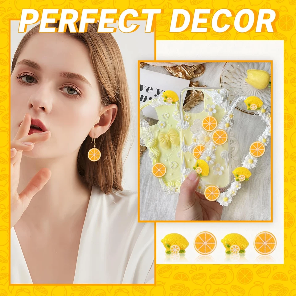100 PCS Resin Flatback Fake Lemons for Scrapbooking Hair Clip DIY Crafts - Image 3 of 4