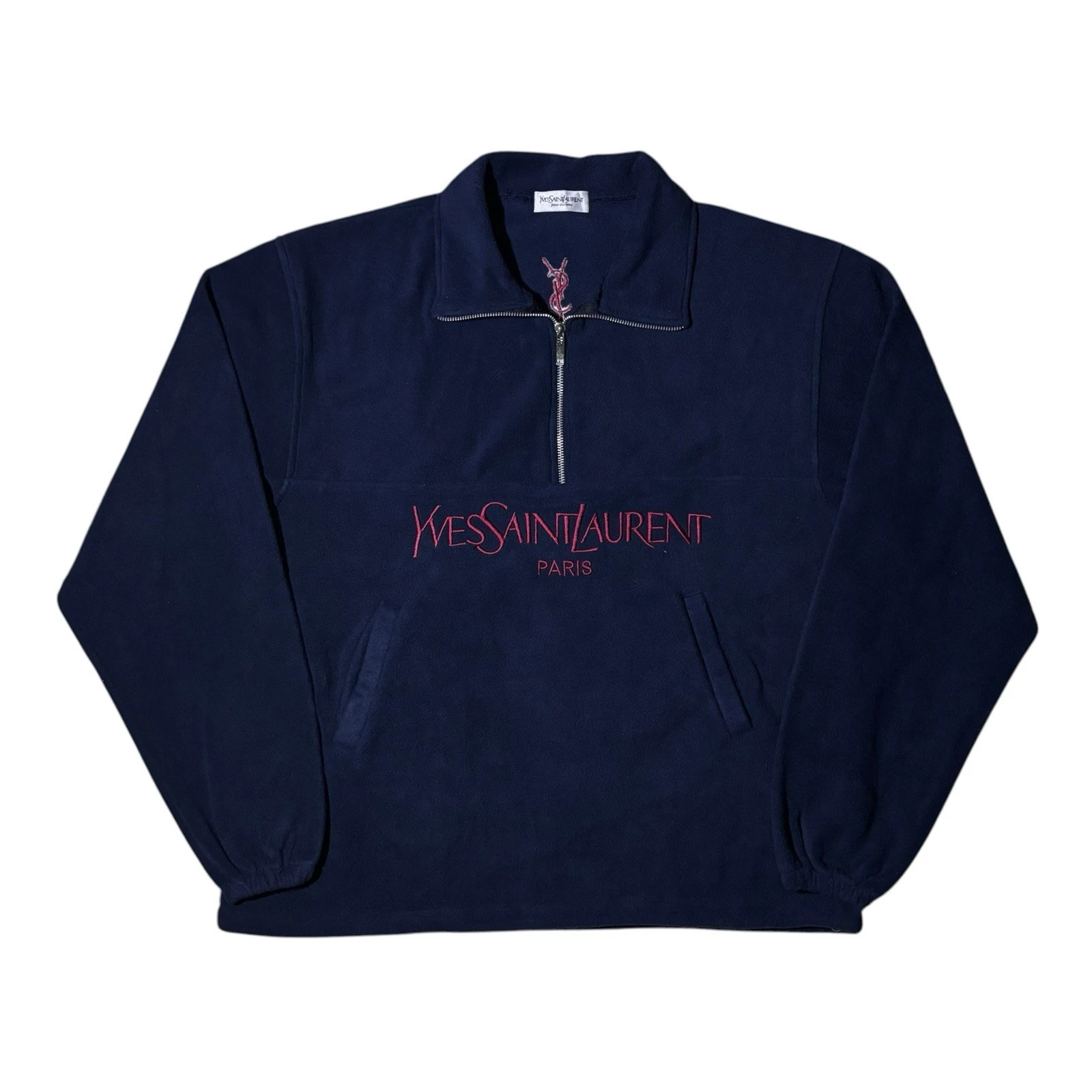 Saint Laurent — Vintage  Yves Saint Laurent Pour Homme Half Zipper Jacket YSL Logo Embroidery