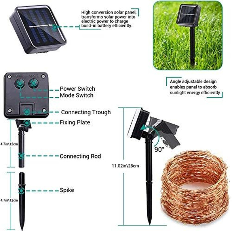 Solar String Lights Outdoor - 2 Pack Total 66Ft 200LED Solar Fairy Lights Waterp