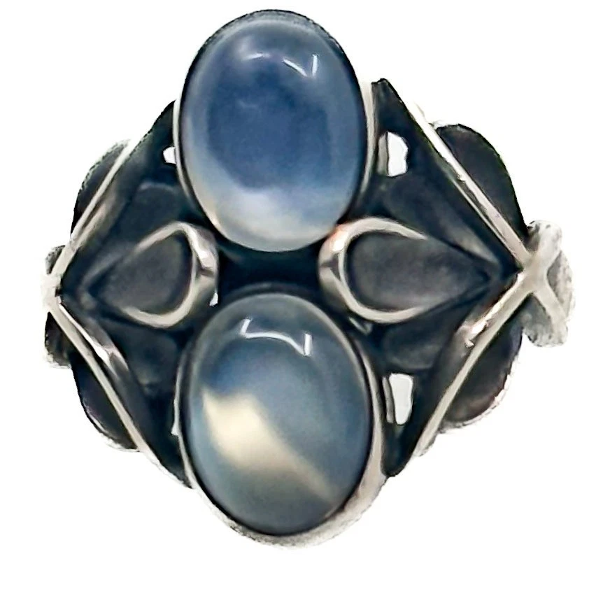 Anel GEORG JENSEN Dinamarca #48 prata esterlina pedra da lua tamanho 6 7g - Imagem 4 de 4