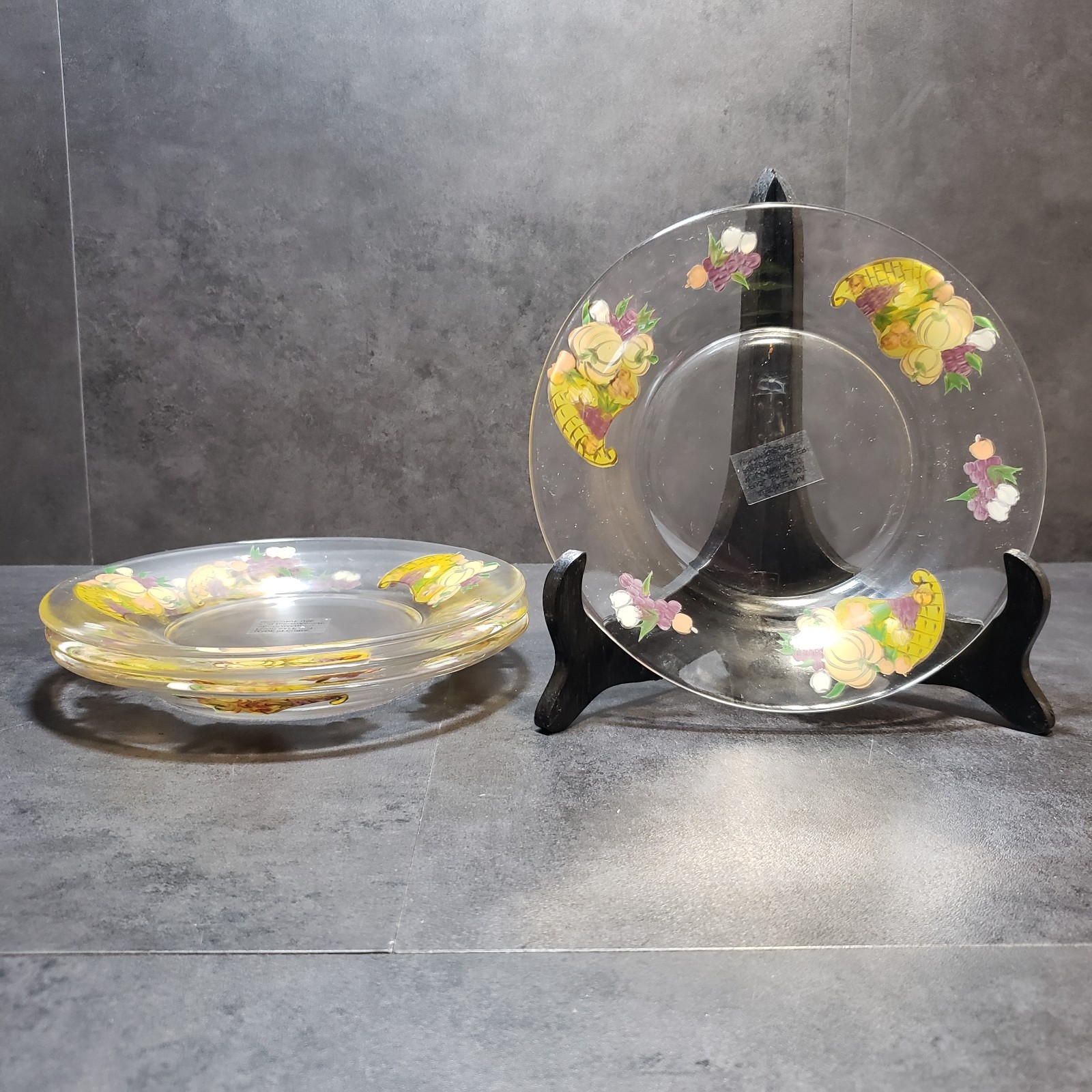 Thanksgiving Dessert Plates Cornucopia Hand Painted