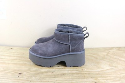 Ugg Boots 9 Gray Suede Classic Ultra Mini New Shearling Lined Platform Shoes New