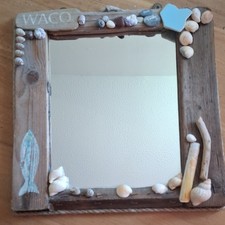Square Wood Framed Wall Mirror 36.5cm Beach Nautical Art Deco Brown
