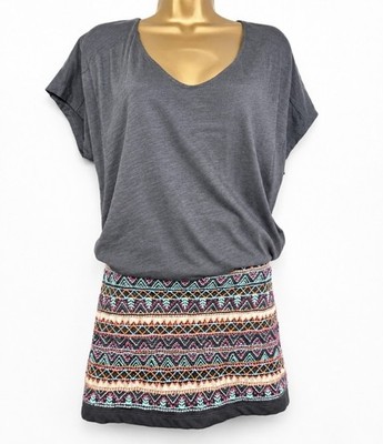 Esprit Beaded Dress Size 14 Grey Geometric Band Y2K Deadstock Casual Summer 