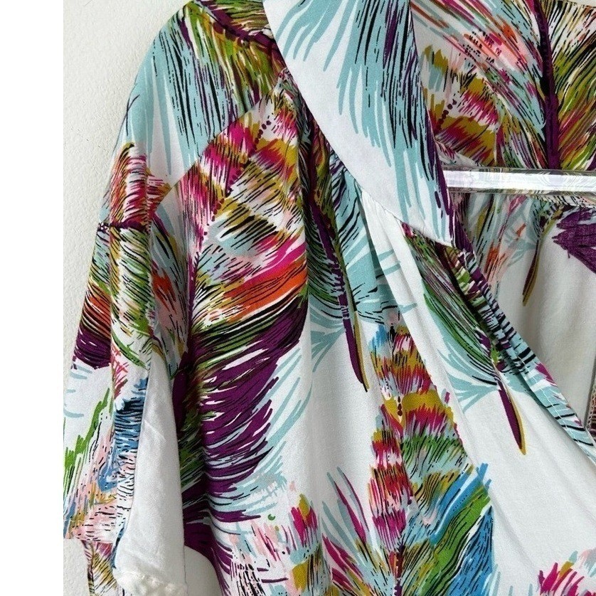 Umgee USA Feather Print Collared Button Down Shir… - image 3