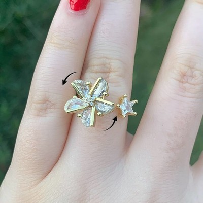 Kristall Blume Spinner Ring zappeln Angst Relief verstellbar Gold Silber