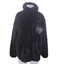 Rowley Fitness Black Sherpa Fluffy Winter Warm Full Zip Women's Jacket XL
