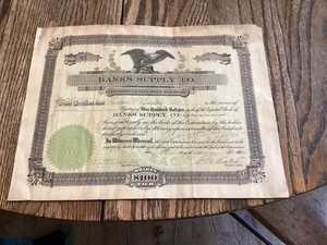 1914 Banks Supply Co.Stock Certificate Huntington West Virginia WV
