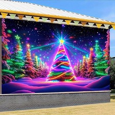 1pc Vibrant Christmas Scene Wall Tapestry - Colorful Lights, Snowy Forest, and S