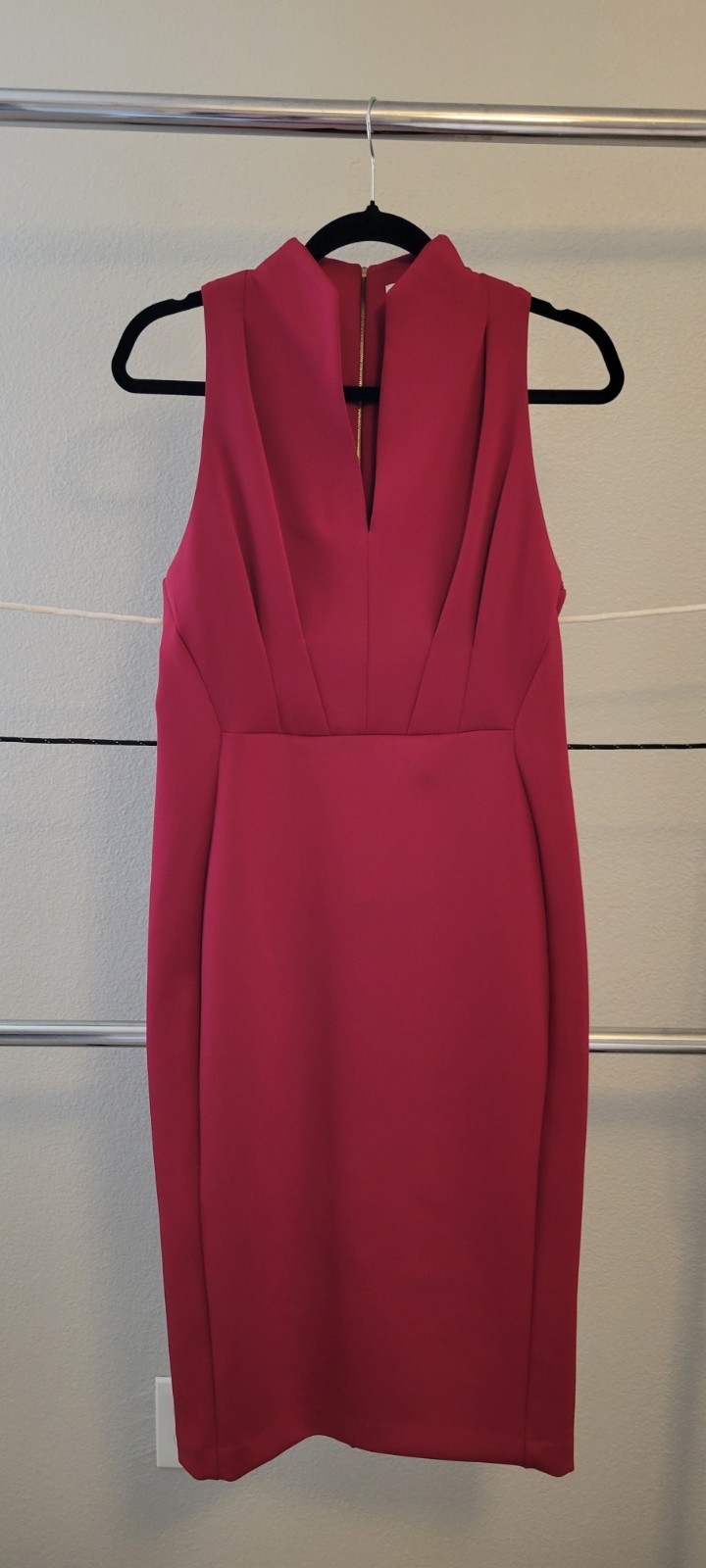 Calvin Klein Pink Solid Sheath Dress V-Neck Sleeveless Zip Front Knee 8