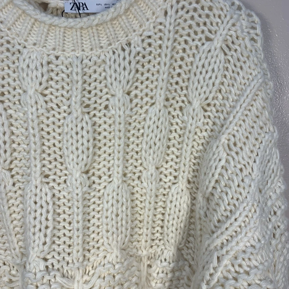 Suéter holgado tejido con cable grueso ZARA crema talla L Foto 2 de 4