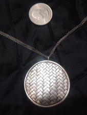 925 Sterling Silver Bali Woven Disc Pendant with 15" Triple Strand Necklace
