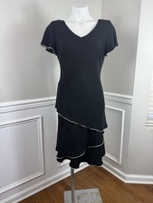 Vintage SL Fashions Dress 12 Ruffle Tiered Evening Event Lined Zip Black  H
