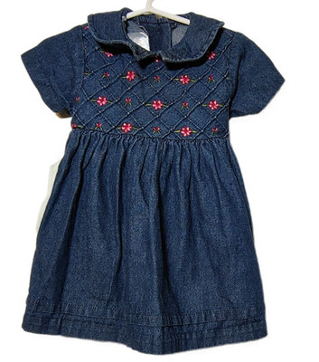 Bonnie Baby Cottagecore Floral Embroidered Denim Dress Girls 12MO Spring Country