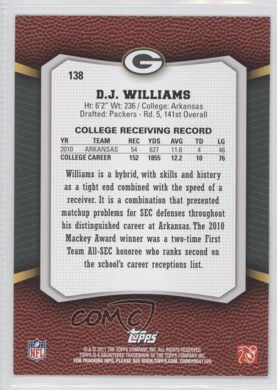 2011 Topps Rising Rookies DJ Williams #138 RC - Image 2 of 2