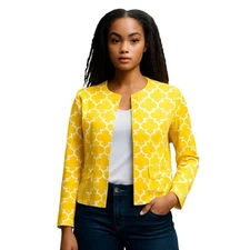 Elliott Lauren Vintage Patterned Women's Jacket & Pants Set. Yellow. Size 6