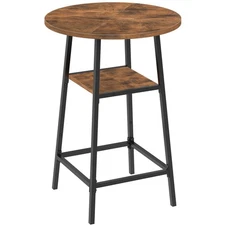 Round Bar Table, 37.4 High Pub Table with Footrest, 2-Tier Counter Height