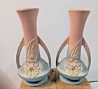 Vintage Hull Pottery USA  Set of 2 Bud Vase 306 Light Blue/Pink Small Chip on 1