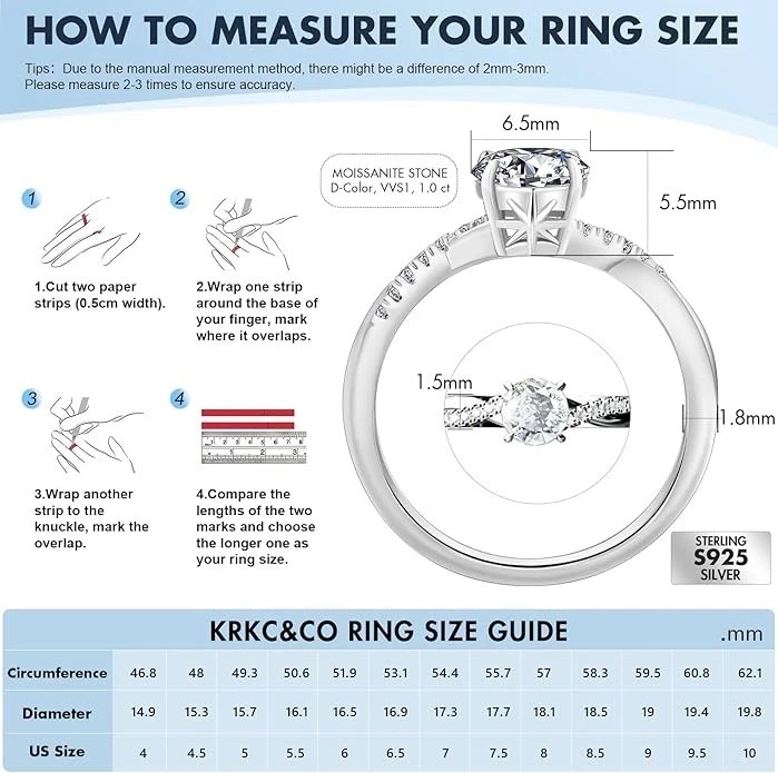 Anillo de compromiso de moissanita de plata 925 Twisted Vine chapado en oro blanco 1 quilate, talla 7 - Imagen 2 de 4