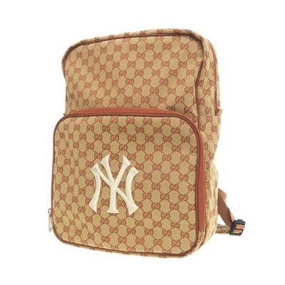 Gucci x MLB NY Yankees GG Monogram Backpack Daypack Canvas Leather Beige 536724
