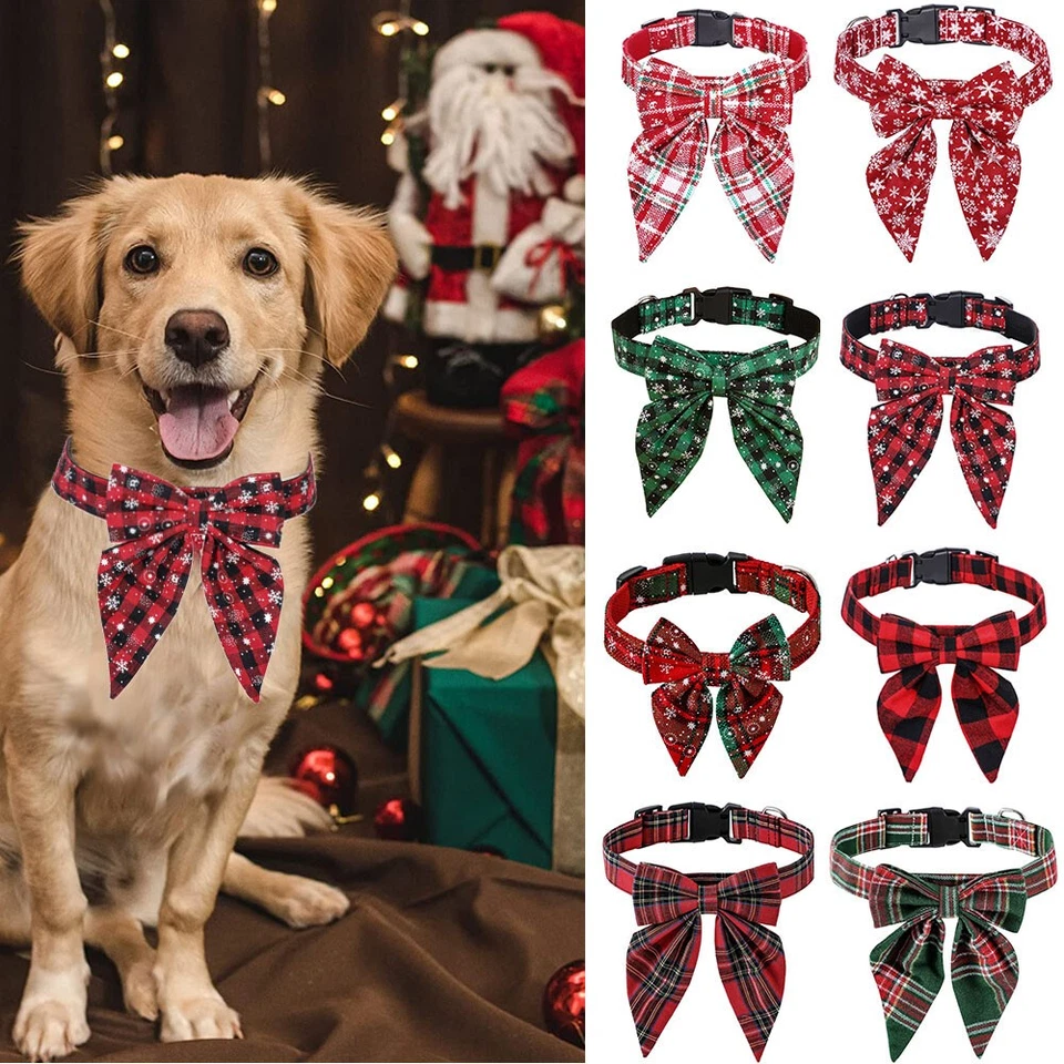 Dog Collar With Bow Tie Christmas Style Large Bow Dog Collar Adjustable Buckle - Image 2 of 4