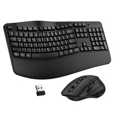 Wireless Keyboard and Mouse Combo, 2.4G Full Size Wave Keys Ergonomic Keyboard w