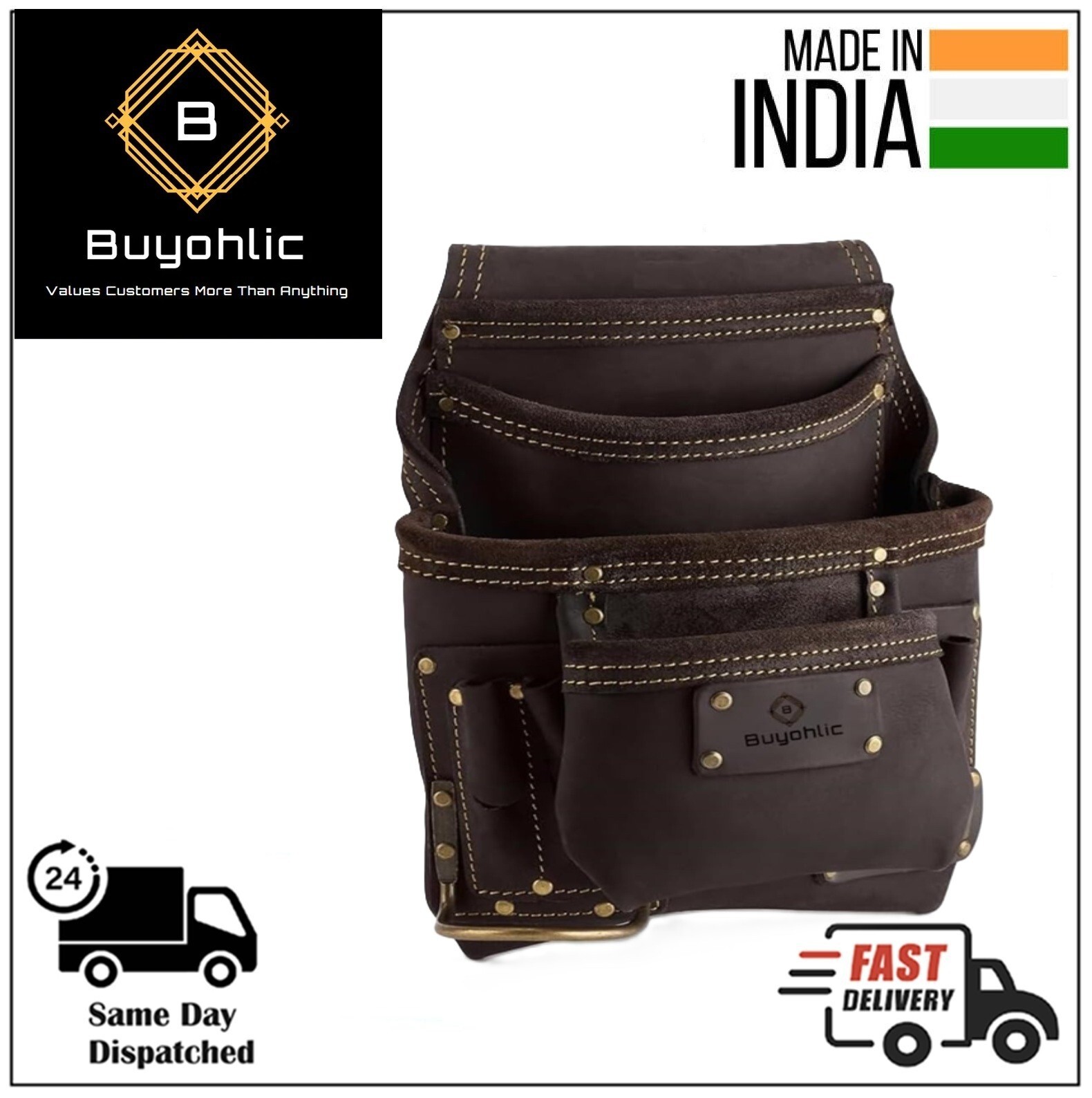 Heavy- Duty Leather Tool Bag for Drywall Contractors, Oil-Tanned Belt Pouches