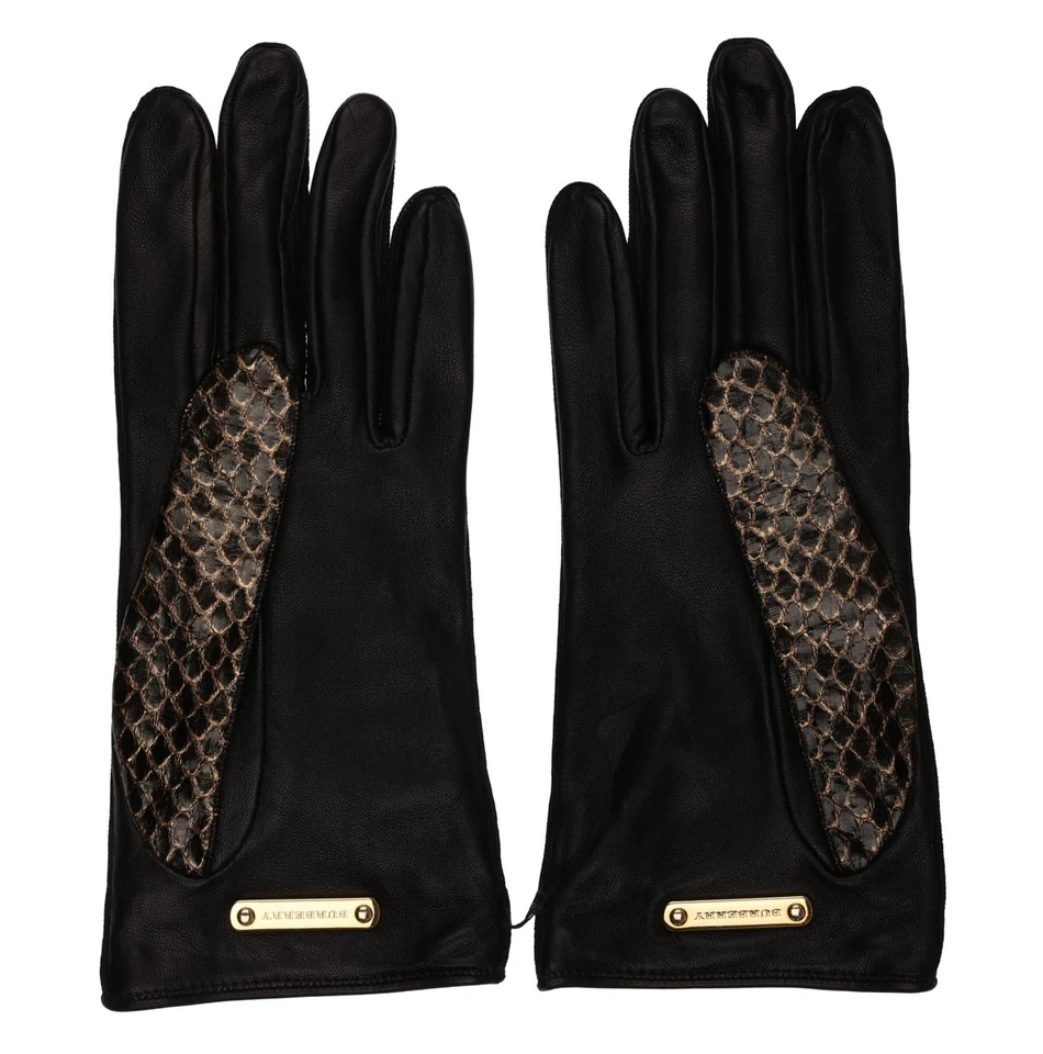 Burberry 307565 Women's Black Silk Lined Snake Skin Leather Gloves Sz 6.5 - Image 2 of 4