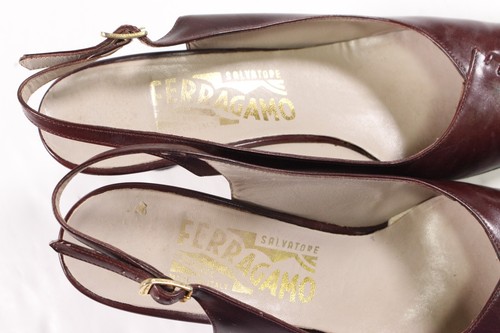 Salvatore Ferragamo Sling Back Dress Shoes Women's Sz 7 AAAA Burgundy Vintage - Picture 6 of 9