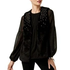 MICHAEL KORS NEW Women's Black Petite Studded Faux-fur Vest Jacket Top PS TEDO