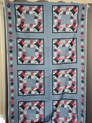 45'' x 3 1/2 yd piece Wedding Ring on Denim-look Cheater Quilt Cotton Panels