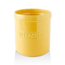 Large Yellow Ceramic Cooking Utensil Holder Deep Stable Crock for Countertop